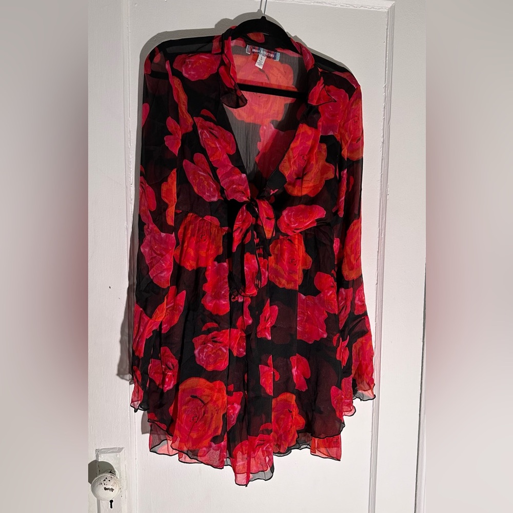 Urban Outfitters black and red floral mini dress. Size L